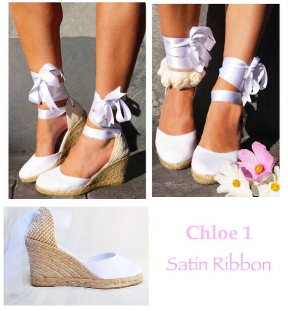 Elegantes Blanco Con Encaje Flor Zapatos de novia 2022 5 cm De Cuña Punta  Redonda Boda