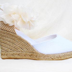 Boho Flower CHLOE Medium Wedge Lace Up Espadrille Wedding Bridal shoes White