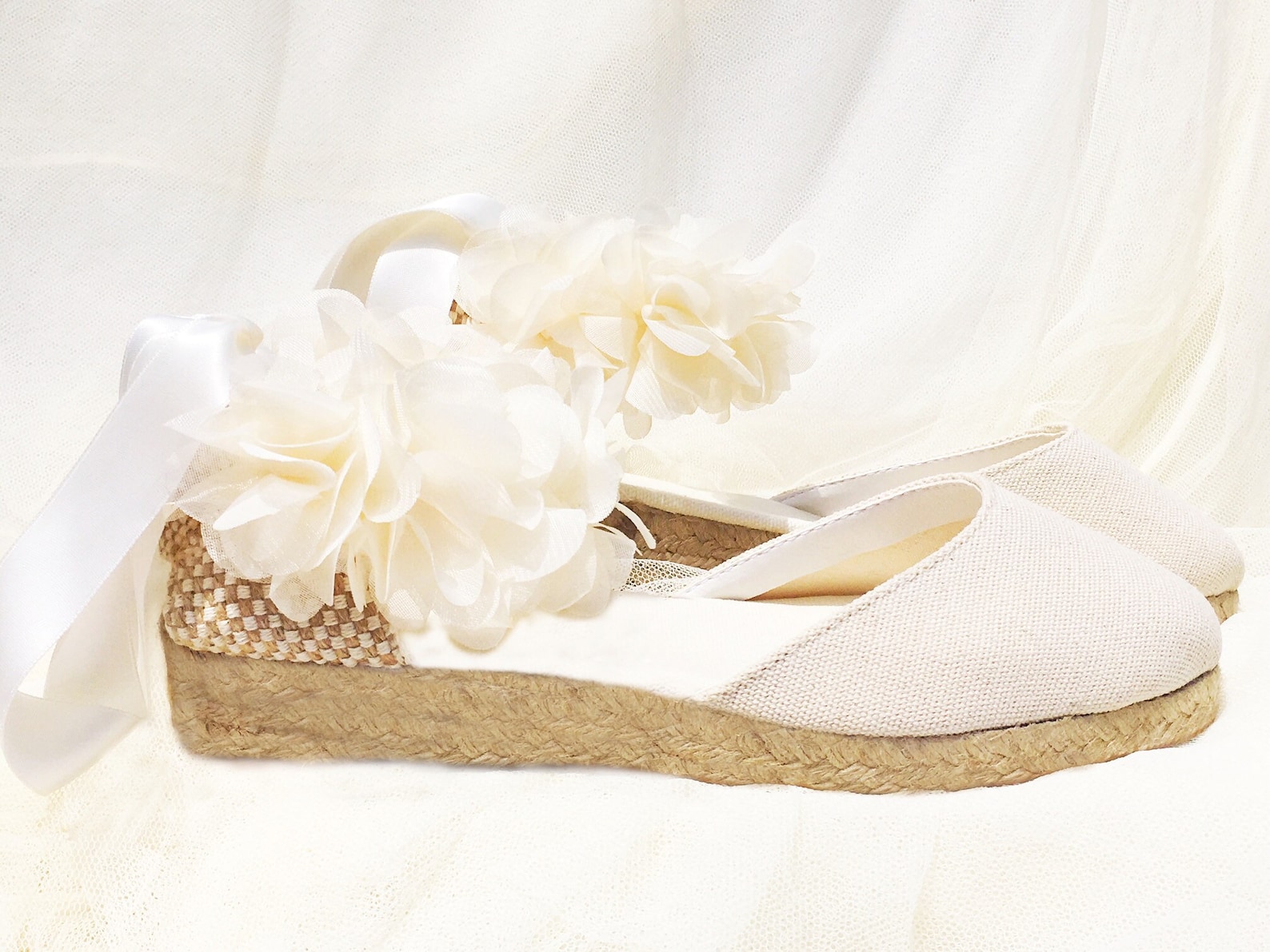 ivory boho low heel, flowers, ballet flats, ballerina, lace up espadrille wedding, bridal shoes, dance shoes, romantic