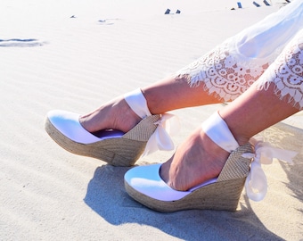 Pure Ibiza Wedge Lace Up Espadrille Boho style Wedding, Bridal shoes, Beach Wedding, Ibizencas, Bridesmaid, outdoor wedding, white party
