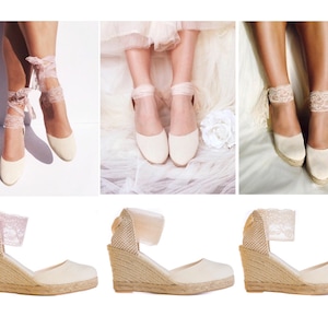 IVORY Chloe Wedge Lace Up Espadrilles, Wedding shoes, Bridal shoes, baby shower, reception shoes, bachelorette, comfortable wedding