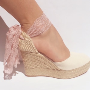 BOHOIBIZA Ivory Dusty Pink Lace Up Espadrille, dance shoes, ballerina shoes, boho shoes, bridal shoes, romantic shoes