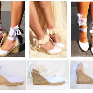 White CHLOE Medium Wedge Lace Up Espadrilles, Wedding shoes, Bridal shoes, baby shower, reception shoes, bachelorette, comfortable wedding