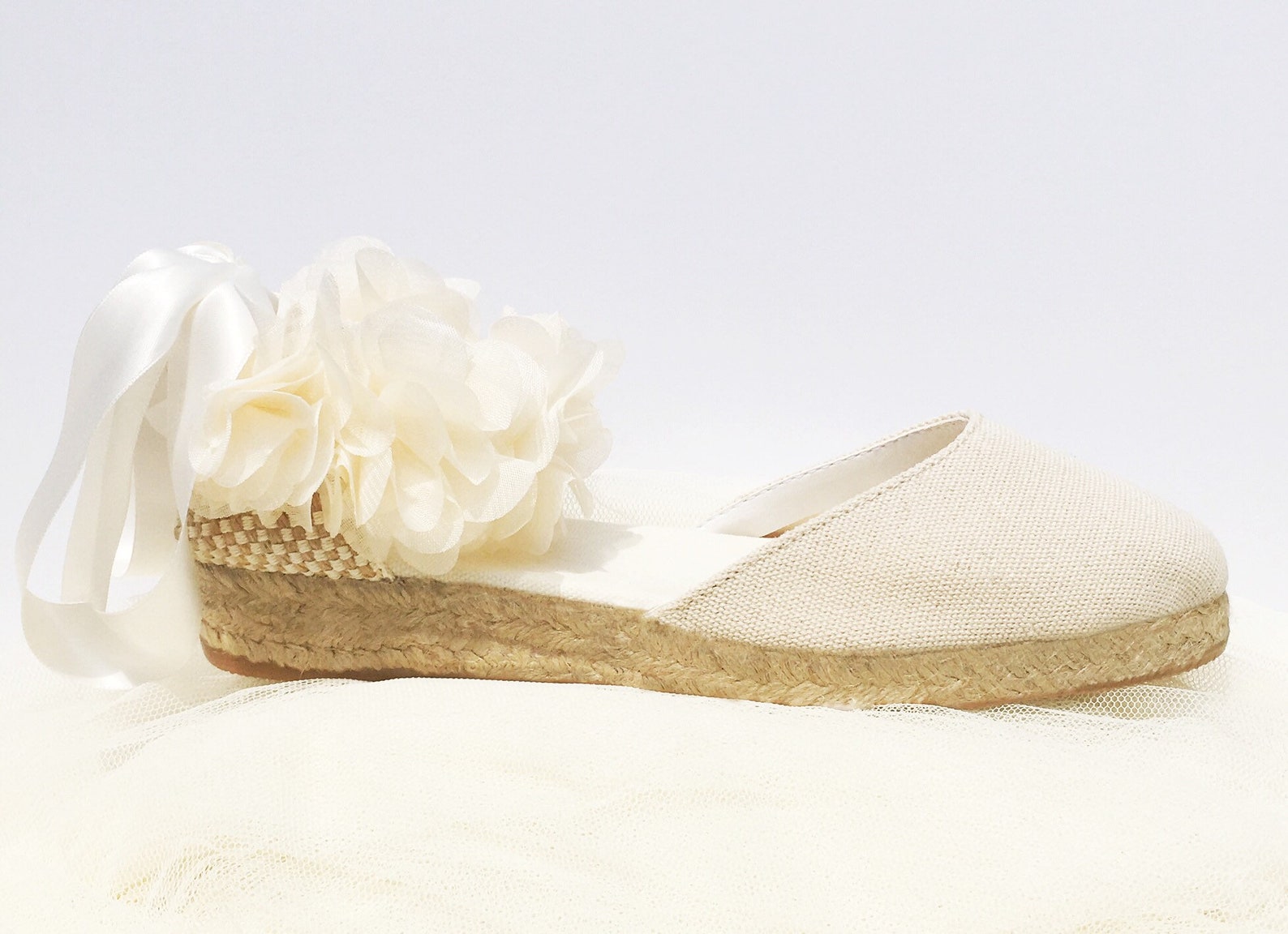 ivory boho low heel, flowers, ballet flats, ballerina, lace up espadrille wedding, bridal shoes, dance shoes, romantic