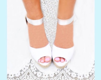 ANNA Peep Toe Medium Wedge Lace Up Espadrille Boho Wedding, bridal shoes, ibizencas, bachelorette, comfortable wedding shoes, countryside