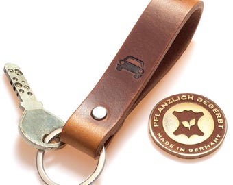 Leather key ring | brown | car motif embossed in black | vegetable tanned | premium gift for car enthusiasts | handmade ELBERCRAFT®