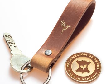 Leather Hummingbird Keyring with Gold Embossing – Symbol of Lightness & Joy of Life | Handmade in Germany | ELBERCRAFT®