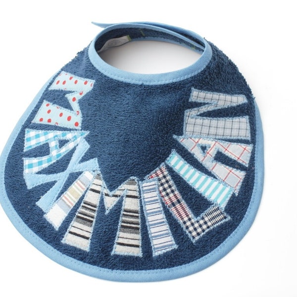 from 22.00 euros: Terry cloth baby bib with name, personalized, letter application - navy blue