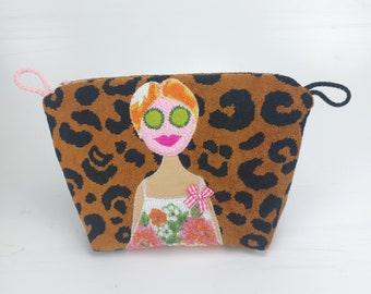 small cosmetic bag, trulla, pink floral, with face mask, make-up bag