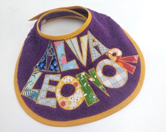 from 22,00 Euro: Terry cloth bib with name, personalized, with letter appliqué - purple