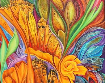 Butterfly Wings Canvas Print: Psychedelic Floral Visionary Art