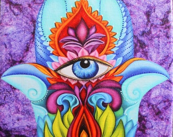 Hamsa Hand Canvas Print: Evil Eye Protection Art
