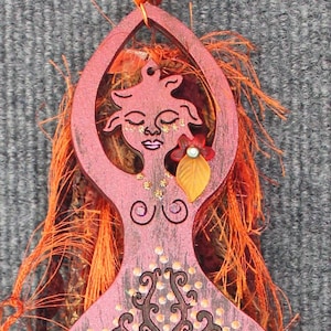 Autumn Goddess Ornament: Tree of Life Wood Sculpture