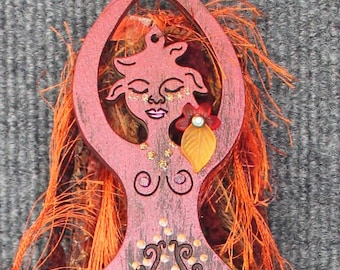 Autumn Goddess Ornament: Tree of Life Wood Sculpture