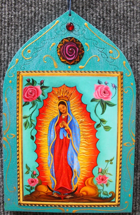 Our Lady of Guadalupe Art: Hand-Painted Religious Icon Plaque, Guadalupe print
