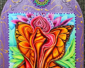 Metamorphosis Butterfly Art: Embellished Print on Wood Plaque