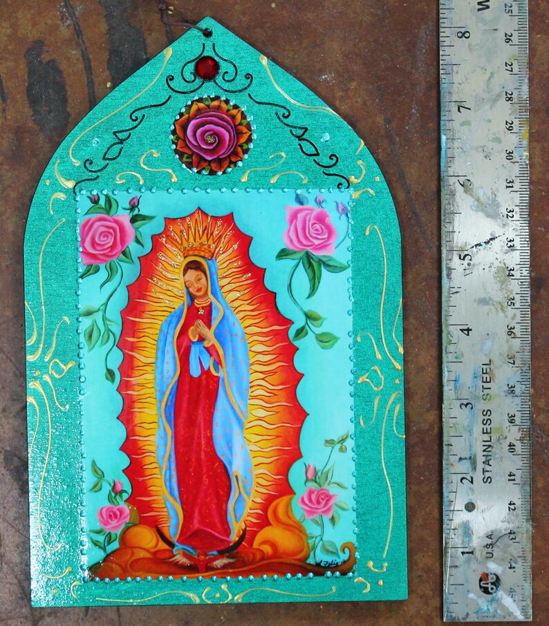 Our Lady of Guadalupe Art: Hand-Painted Religious Icon Plaque, Guadalupe print image 9