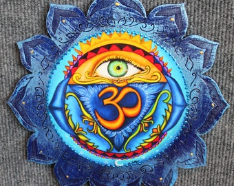 Third Eye Chakra Wall Hanging: Lotus Mandala, Indigo Blue Meditation Art