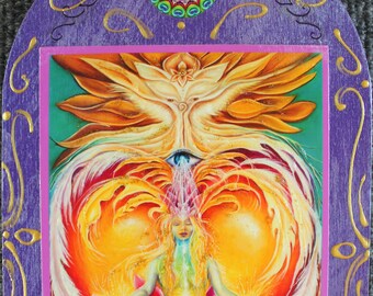 Higher Self Art: Embellished Yoga Meditation Print on Wood Plaque
