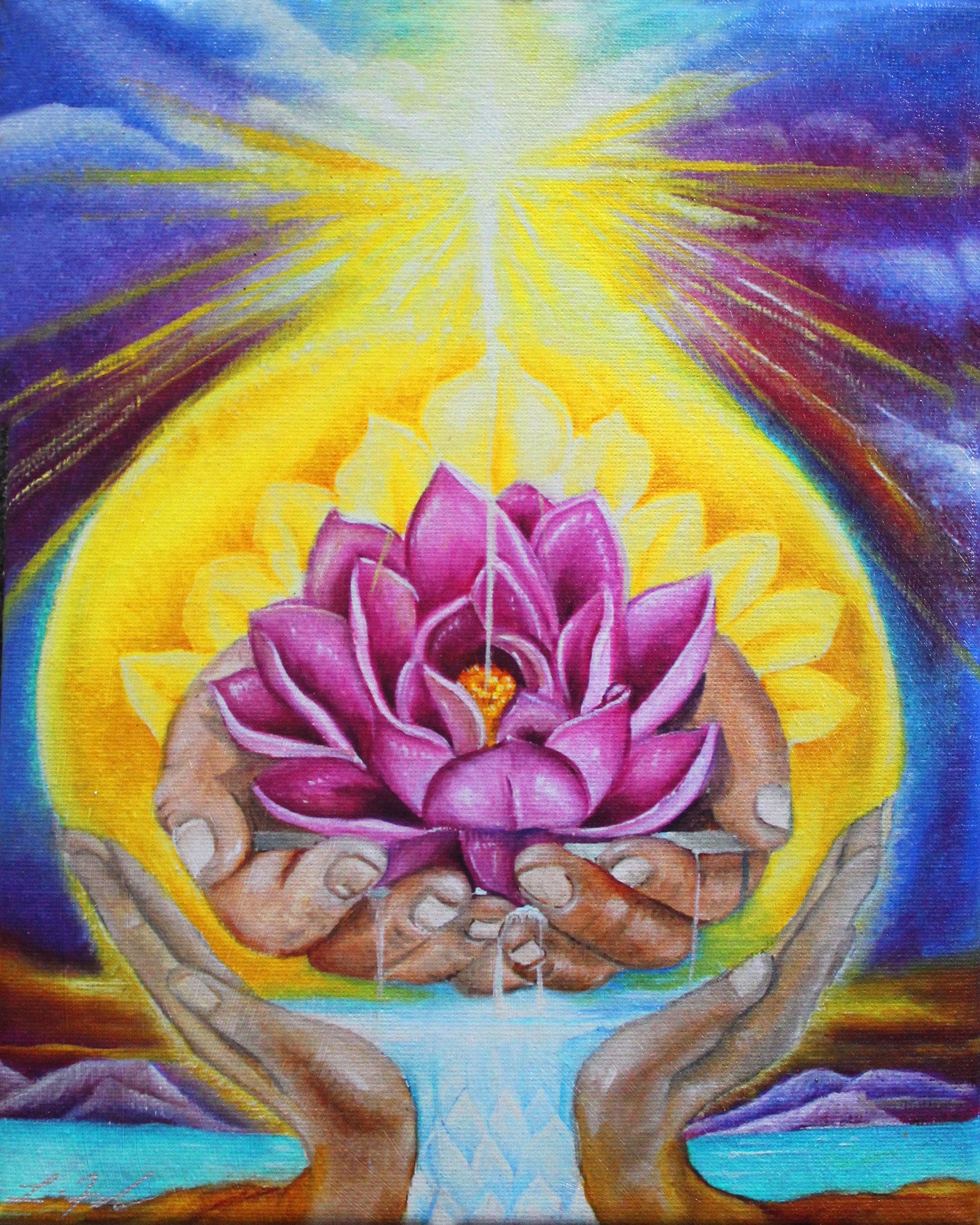 Mystical divine feminine illustration Beautiful spiritual art Golden Lotus Vibrant vinyl sticker by Miyuki Artistry