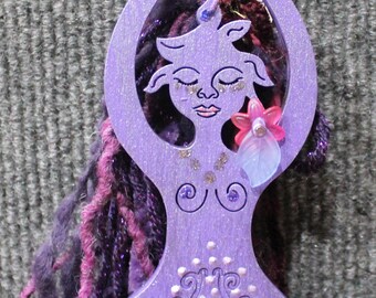 Purple Tree Goddess Ornament: Laser Cut Wood, Pagan Wall Hanging