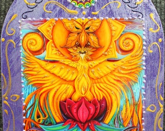 Phoenix Rising Art: Embellished Wood Icon Plaque