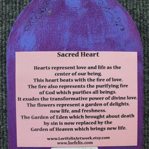 Milagro Sacred Heart, Valentine heart, religious milagro art, Milagro heart wall hanging, flaming heart, Immaculate Heart, Blessed heart image 8