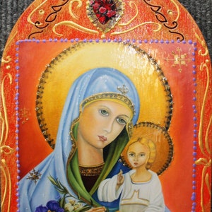 Virgin Mary and Baby Jesus Art: Catholic Icon Plaque