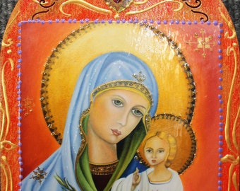 Virgin Mary art, Religious Icon ,Catholic wall art, Catholic art, Mother Mary, , Blessed Mother, Mother and child wall art, Baby Jesus art