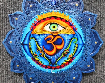Third Eye Chakra Art: Indigo Lotus Plaque, Yoga Meditation Room Decor