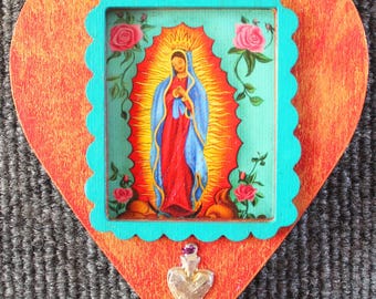 Sacred Heart Guadalupe Wall Hanging: Mexican Religious Icon
