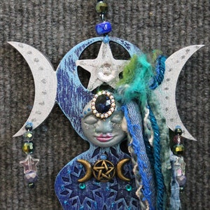 Triple Moon Goddess Art Doll: Pagan Altar Decor, Boho Wall Hanging