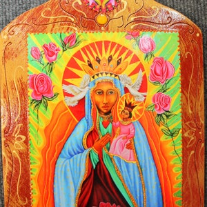 Black Madonna Icon: Our Lady of Czestochowa Wood Plaque