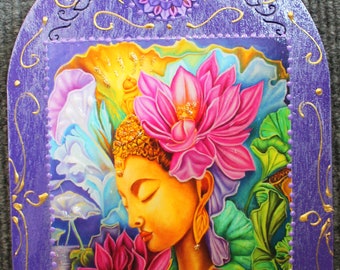 Kuan Yin Goddess Art: Chinese Goddess of Mercy, Purple Wood Plaque