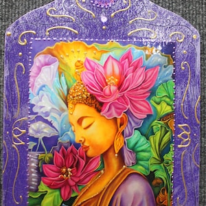 Kuan yin, Kuan Yin print, kuan Yin Goddess art, Kuan Yin Chinese goddess of mercy and compassion, kuan yin wall decor, Kuan Yin purple