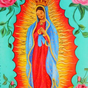 Our Lady of Guadalupe Art: Hand-Painted Religious Icon Plaque, Guadalupe print image 8