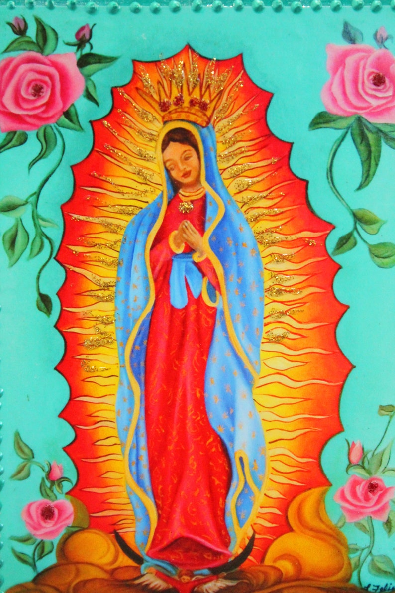 Our Lady of Guadalupe Art: Hand-Painted Religious Icon Plaque, Guadalupe print image 8