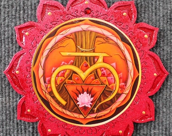 Root Chakra Lotus Plaque: Red Healing Art for Yoga Room