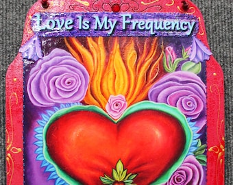 metaphysical heart art, Spiritual art, Sacred Heart wall art, Flaming heart, meditation healing art, inspiring words, sacred flaming heart