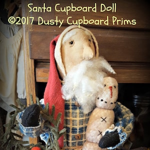 Santa Cupboard Doll Standing Santa with snowman and wreath Christmas doll