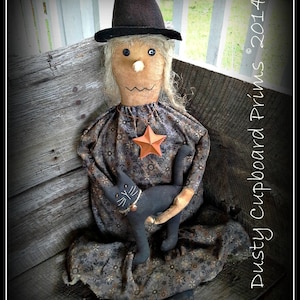 Glinda and Felix, A Prim Witch doll with black cat Autumn Fall Halloween sewing  e pattern