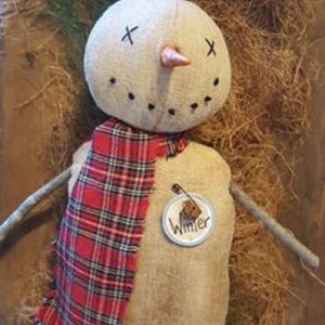 Prim Snowy Snowman Winter sewing Stump Doll e pattern