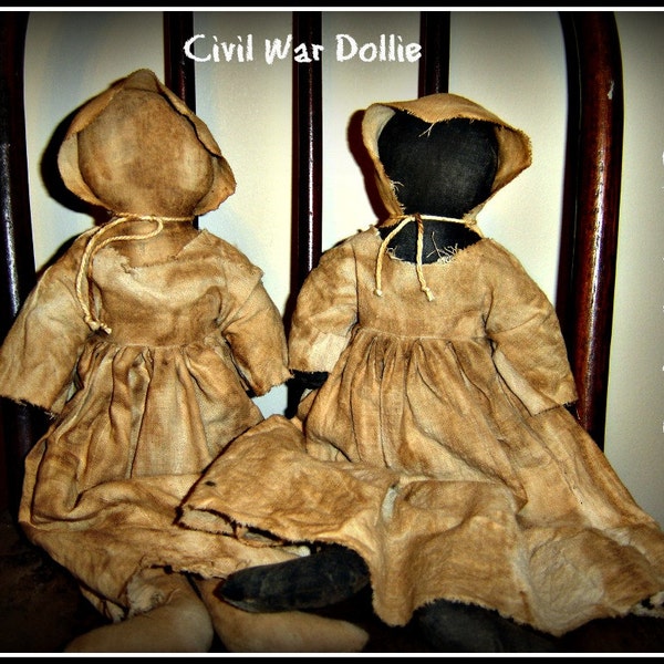 Civil War Dollie~ 14" Prim Doll sewing epattern everyday doll