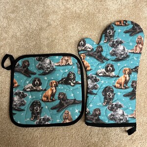 Cocker Spaniel Insulated Quilted Oven Mitt and Pot Holder Kitchen Set