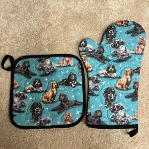 Cocker Spaniel Insulated Quilted Oven Mitt and Pot Holder Kitchen Set