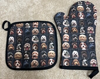 Doodles Insulated Quilted Oven Mitt and Pot Holder Kitchen Set