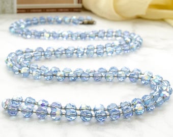 Art Deco Necklace For Bride - Vintage Flapper Crystal Necklace - 1920s Long Blue Necklace - Gift For Boho Girl - Downton Abbey