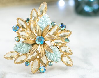 Delizza & Elster Brooch - Mid Century Rhinestone Pin - Spring Wedding Brooch