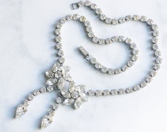 Vintage Rhinestone Necklace for Bride - Floral Rhinestone Necklace - Holiday Gift for Her