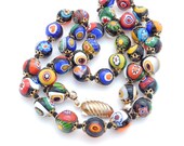 Millefiori Glass, Bead Necklace, Venetian Necklace, Italian Glass Beads, Artisan Bead Necklace, Million Flower Necklace Murano Bead Necklace